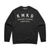 Zwarte KMKG sweater voorkant met opdruk 'kilometers & kilograms hybrid athlete', voor hybride atleten, ademend en comfortabel