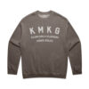 Grijze KMKG sweater voorkant met opdruk 'kilometers & kilograms hybrid athlete', voor hybride atleten, ademend en comfortabel