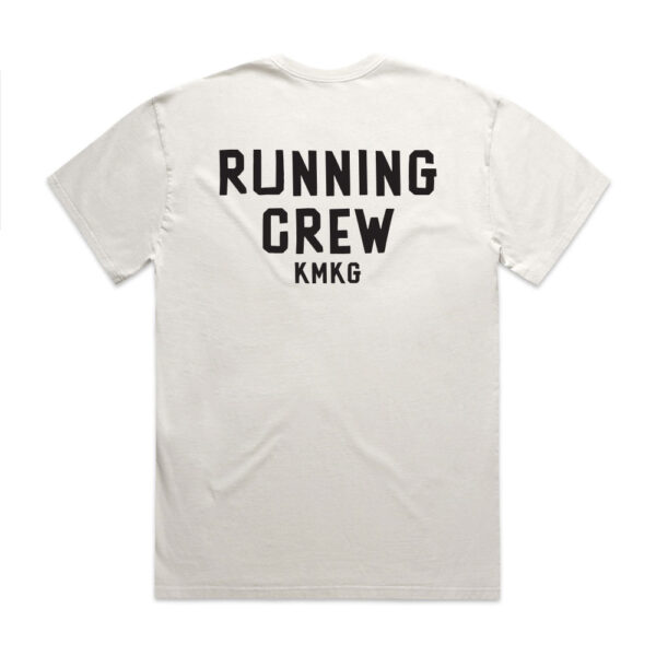 Wit KMKG T-shirt met opdruk 'Running Crew KMKG', achterkant, voor sport en training, ademend en vormvast